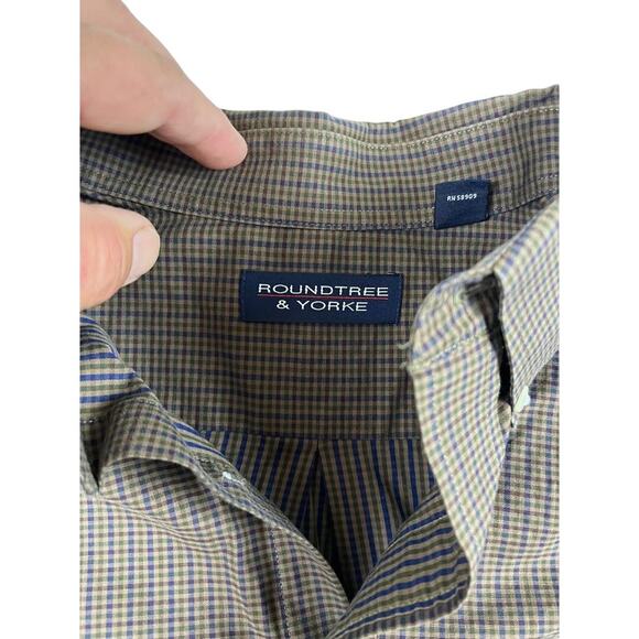 Roundtree & Yorke Mens Dress Shirt Large Green Gingham Check Button Down - Picture 5 of 9